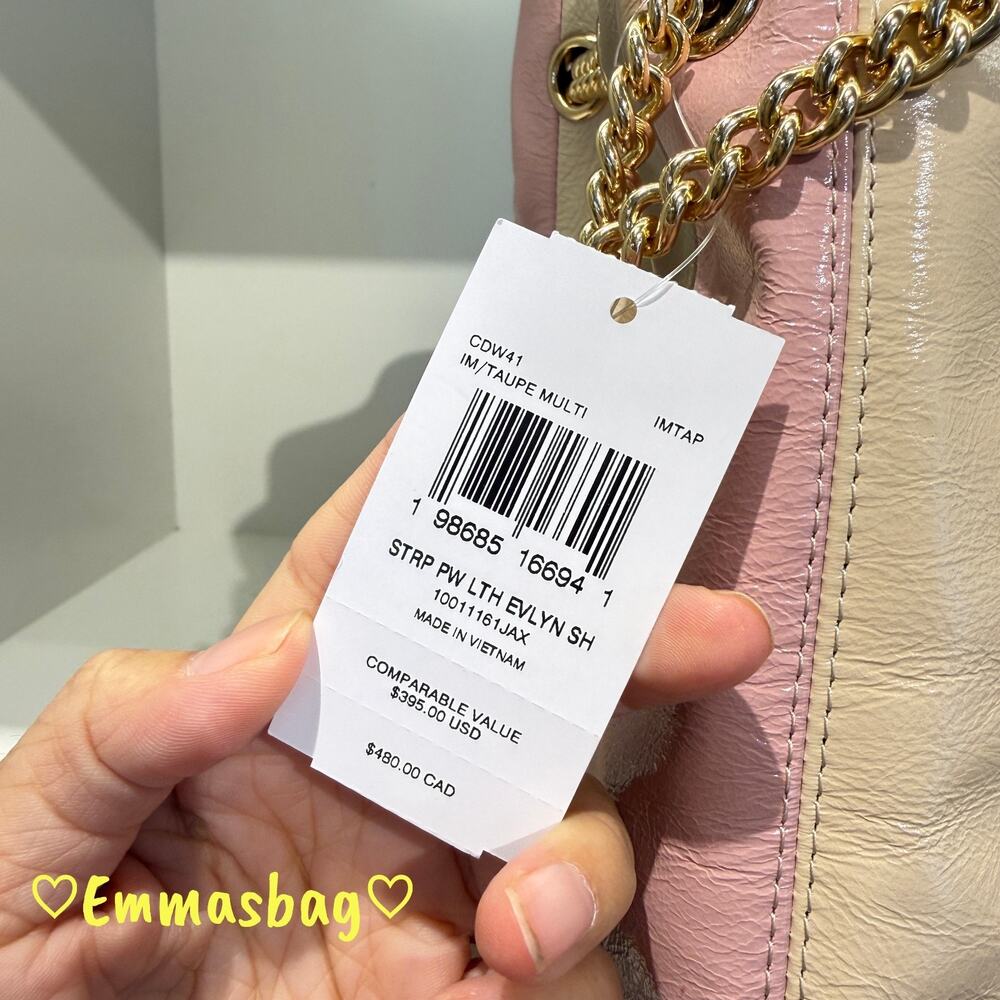 NWT Coach Evelyn Shoulder Bag With Striped Patchwork CDW41 Gold/Taupe Multi - Picture 8 of 8